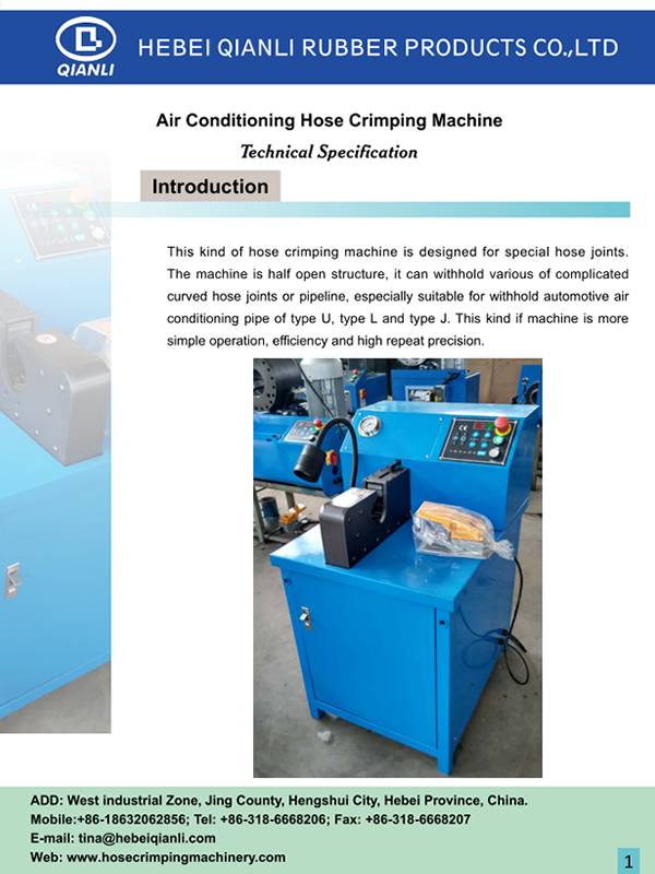 A PDF thumbnail of air conditioning hose crimping machine.