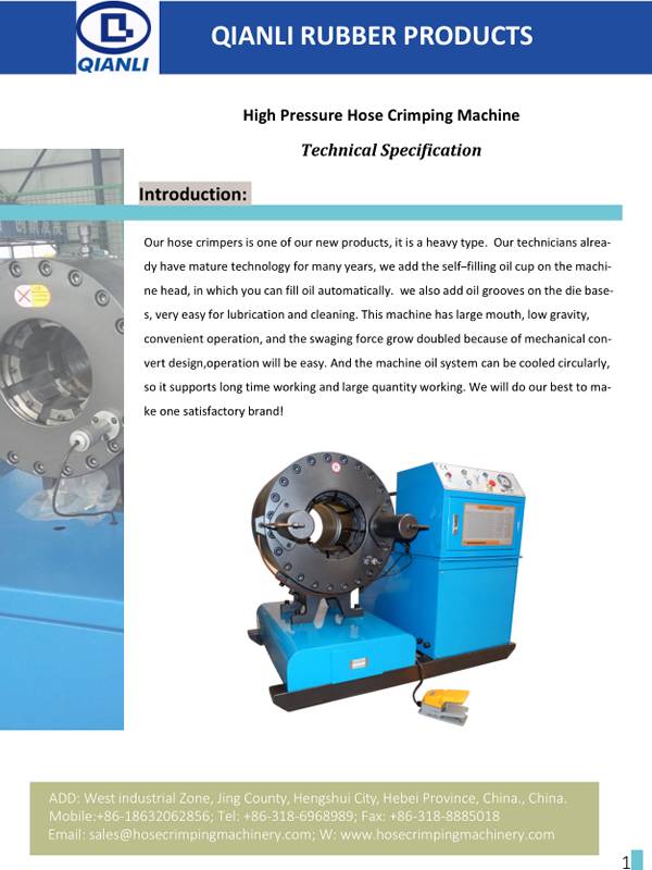 The catalog of 1/4' – 2' high pressure hose crimping machine.